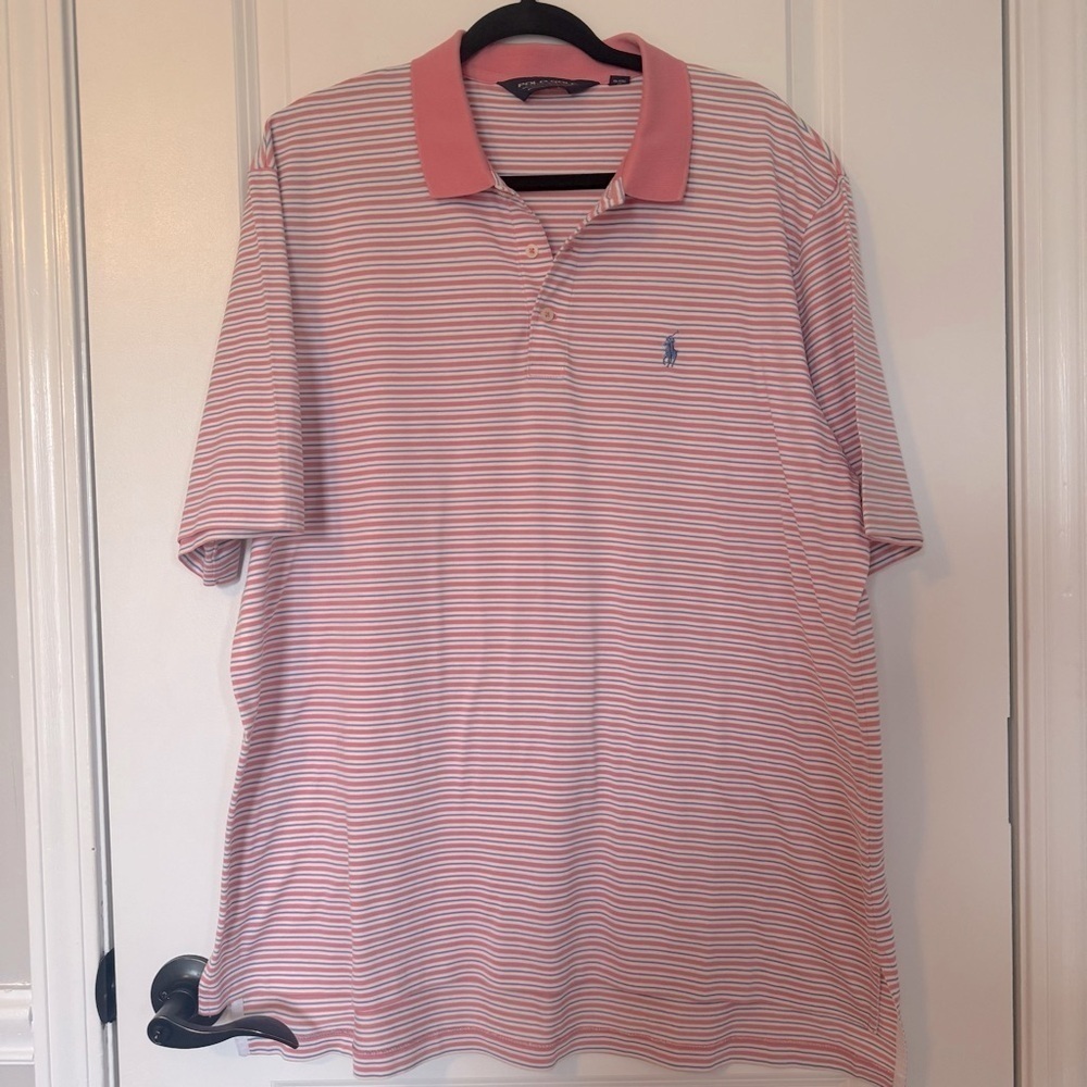 PoloGolf by Ralph Lauren Pink Striped Men's Polo Large  Shirt